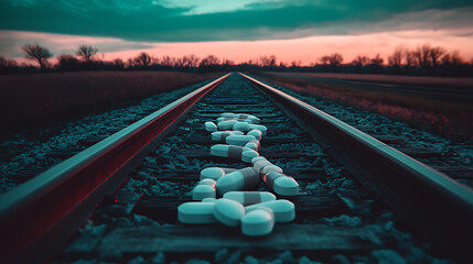Poster - A conceptual image depicting the journey of overcoming drug and opioid addiction, symbolizing the struggle and success of becoming free from the grip of prescription pills and substance abuse