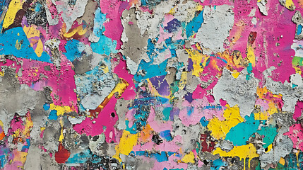 Fototapete - A vibrant, seamless pattern of colorful graffiti art layered on a weathered concrete wall, showcasing urban street art