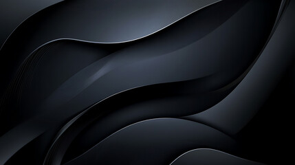 Leinwandbilder - Black abstract background design, Modern wavy line pattern (guilloche curves) in monochrome colors, Premium stripe texture for banner, business backdrop, Dark horizontal vector template
