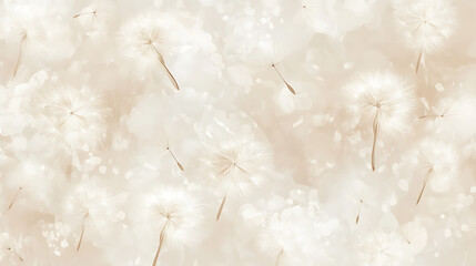 Aufkleber - Dandelion fluff background for aesthetic minimalism style background, Beige, neutral and pastel color wallpaper with elegant and light flying fluffs, Fragile and lightweight