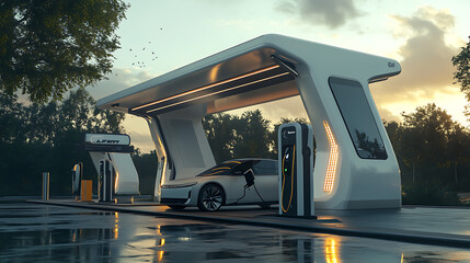 Aufkleber - EV charging, Electric vehicle charging station representing environmentally friendly energy and sustainable power sourced to supply the station, with the goal of decreasing CO2 emissions