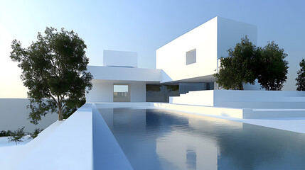 Leinwandbilder - Exterior of modern minimalist cubic villa with swimming pool