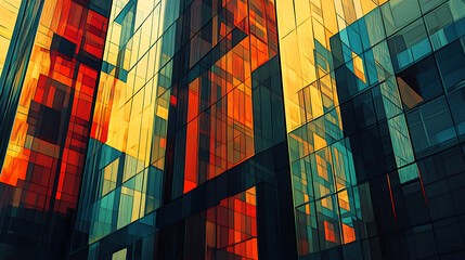 Fototapete - Exterior of a high-rise office building, Modern architecture with an abstract background