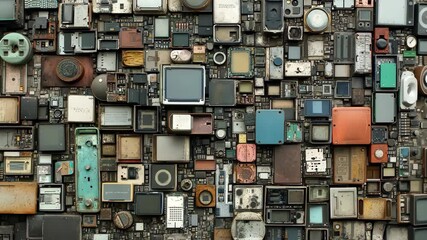 Aufkleber - A wall of old computer components, each one a small piece of a larger technological history