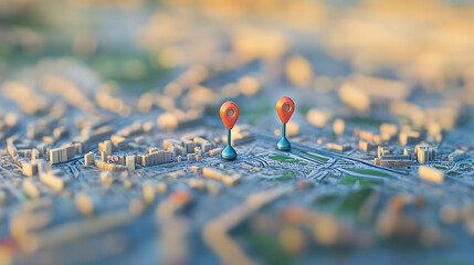 Aufkleber - A digital map displaying a location with two pins set, representing AI technology in GPS, innovation in delivery services, and map location for future transport logistics