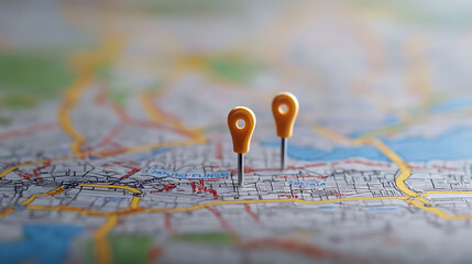 Aufkleber - A digital map displaying a location with two pins set, representing AI technology in GPS, innovation in delivery services, and map location for future transport logistics