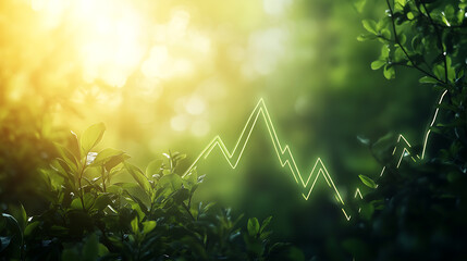 Leinwandbilder - A graphical representation of a rising stock market trend line superimposed on a serene natural backdrop, symbolizing economic growth in harmony with the environment