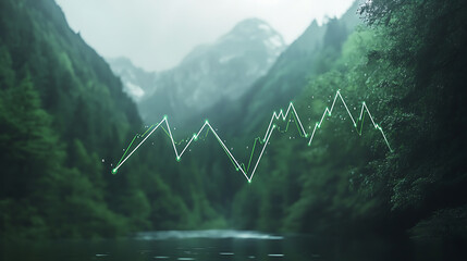 Leinwandbilder - A graphical representation of a rising stock market trend line superimposed on a serene natural backdrop, symbolizing economic growth in harmony with the environment