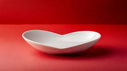 Poster - A heart shaped white plate on a red background