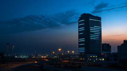 Aufkleber - During the blue hour, the KAFD buildings in Riyadh, Saudi Arabia, stand out