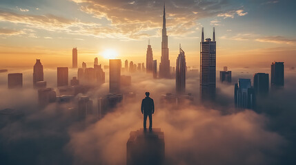 Fototapete - Dubai city center, amazing city skyline with luxury skyscrapers at sunrise, United Arab Emirates