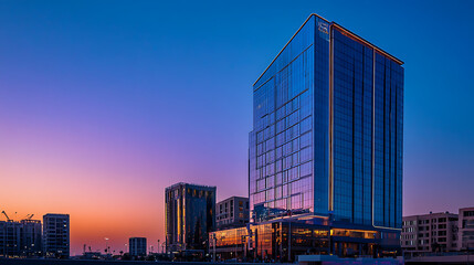 Wall Mural - During the blue hour, the KAFD buildings in Riyadh, Saudi Arabia, stand out