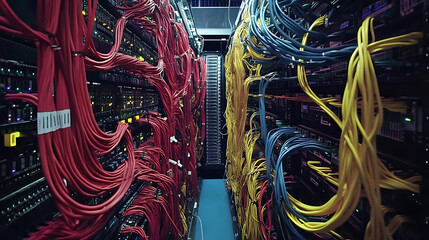 Poster - Information Technology Computer Network, Telecommunication Ethernet Cables Connected to Internet Switch In Data Center