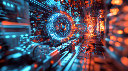 Aufkleber - Illustration of a machine learning process featuring artificial intelligence, deep data mining, and machine learning as components of modern computer technology concepts, portrayed in a 3D rendering