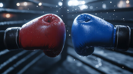 Aufkleber - Red and blue gloves in boxing arena