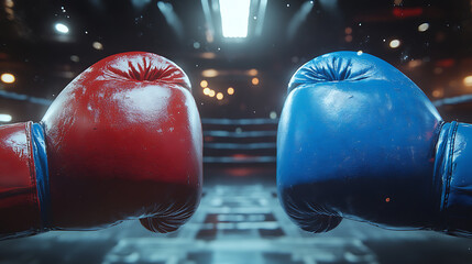 Aufkleber - Red and blue gloves in boxing arena