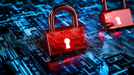 Leinwandbilder - Security concept, Shield Lock on digital screen, Cyber Security Concept, Internet Security Background