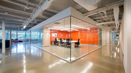 Wall Mural - an open space office with glass walls