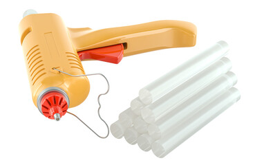Poster - Hot Glue Gun with Hot Glue Sticks, 3D rendering isolated on transparent background