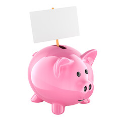Poster - Piggy Bank with blank placard, 3D rendering isolated on transparent background