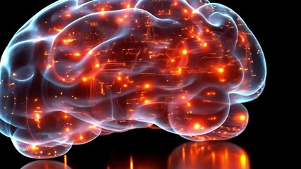 Poster - A glowing abstract representation of a brain illuminated by circuits and lights at night
