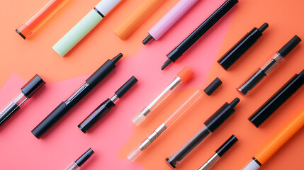 Poster - Synthetic nicotine concept, Various disposable electronic cigarettes, modern alternative smoking, vaping and nicotine