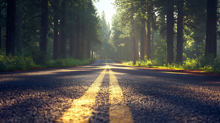 Poster - Tires designed for summer conditions on a sunny asphalt road in the forest