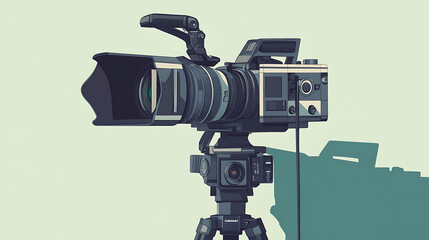 Poster - Video camera on a tripod, Professional digital video camera, Recording from a television camera