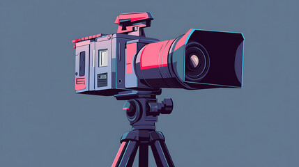 Poster - Video camera on a tripod, Professional digital video camera, Recording from a television camera