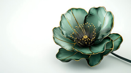 Aufkleber - a green flower with gold stripes on a white background