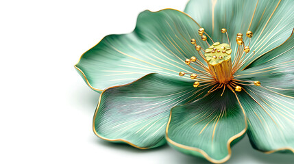 Aufkleber - a green flower with gold stripes on a white background