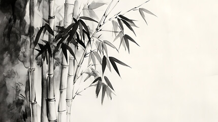 Poster - bamboos are drawn to look like a painting