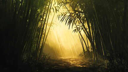 Poster - bamboos are drawn to look like a painting