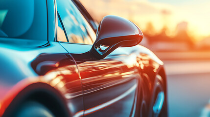 Poster - close up of the shiny rear view mirror of an expensive sport car