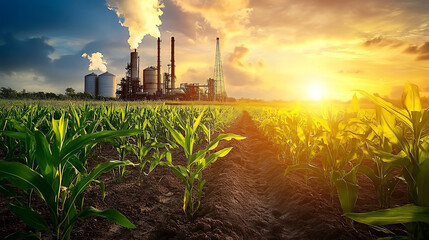 Poster - corn field with an ethanol plant