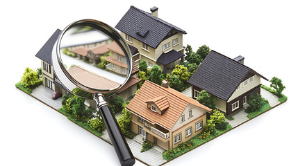 Leinwandbilder - magnifying glass with a set of model houses under it