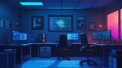 Poster - modern interior of technological security room