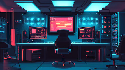 Poster - modern interior of technological security room