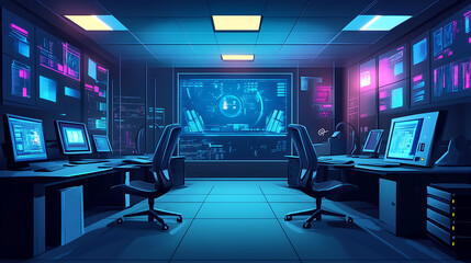 Poster - modern interior of technological security room
