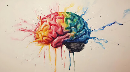 Poster - multi-colored brain, paint drawing, light background