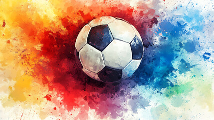 Poster - soccer ball on watercolor splat background