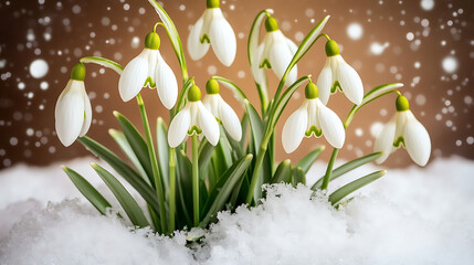 Aufkleber - white snowdrop flowers blooming outdoors in snow