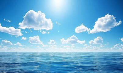 Sticker - The vast expanse of the ocean stretches out before a clear blue sky dotted with wispy white clouds