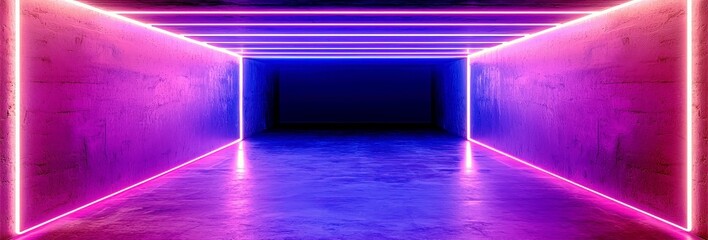 Poster - Neon Geometric Space with Glowing Lights