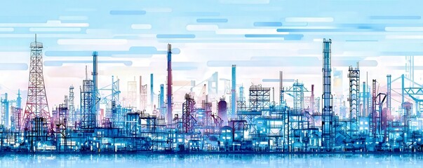 Poster - Breathtaking Watercolor Painting of an Industrial Landscape
