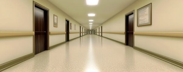 Poster - Serene Hospital Corridor with Soft Lighting Effect