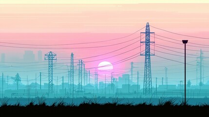Poster - Serene Pastel Digital Painting of Sunset Landscape