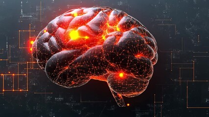 Poster - Digital representation of a human brain with glowing neural connections in a futuristic design