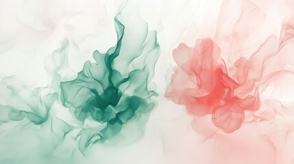 Poster - Colorful abstract swirls of green and red smoke gracefully blending together on a light background