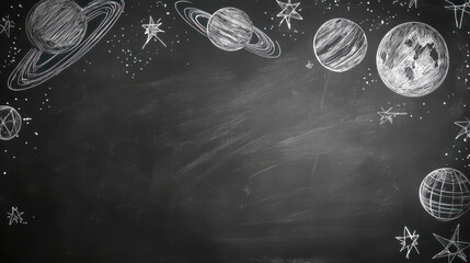 Wall Mural - chalkboard with hand-drawn planets and stars for astronomy education